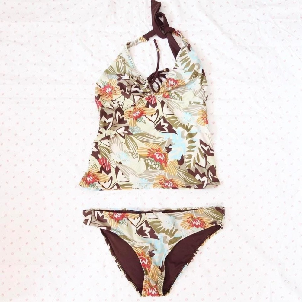 tropical earthy halter tankini set y2k